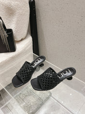 LOEWE 26S WOVEN HEEL SANDALS 50 MM IN BLACK LAMBSKIN