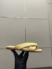 BOTTEGA VENETA 26S SANDALS IN LIGHT YELLOW CALFSKIN AND RAFFIA
