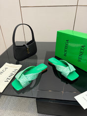BOTTEGA VENETA 26S SANDALS IN MINT GREEN CALFSKIN AND RAFFIA