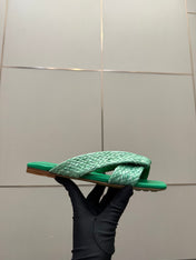 BOTTEGA VENETA 26S SANDALS IN MINT GREEN CALFSKIN AND RAFFIA