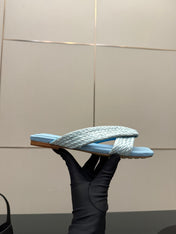 BOTTEGA VENETA 26S SANDALS IN LIGHT BLUE CALFSKIN AND RAFFIA