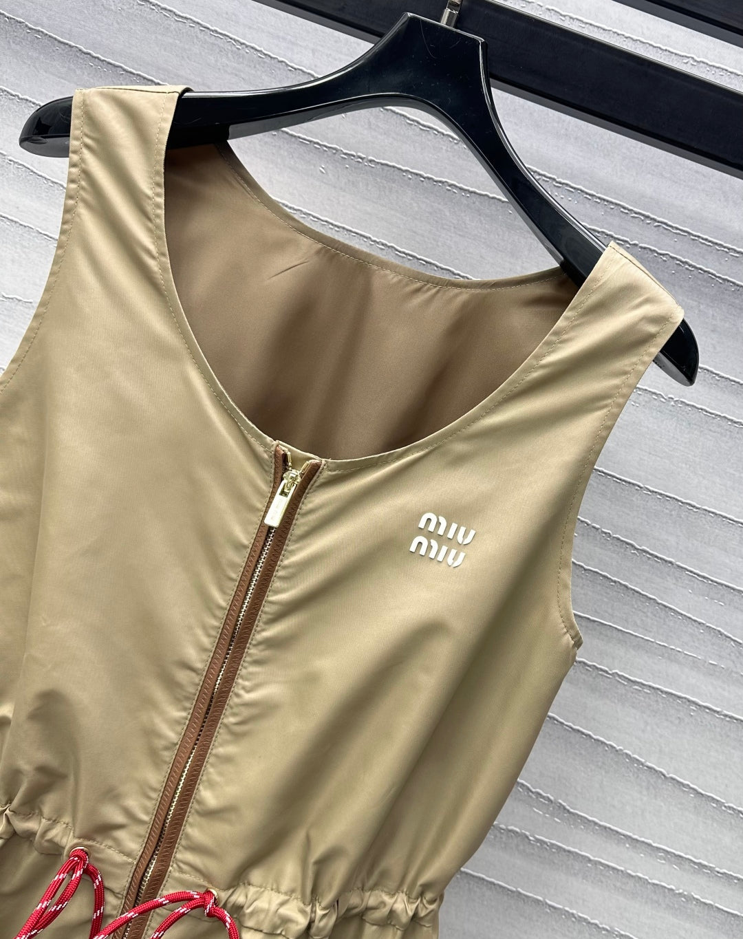 Miu Sleeveless Technical Nylon Beige Dress