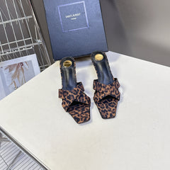 YSL 25S JILL MULES 75MM IN LEOPARD PRINT SMOOTH CALFSKIN