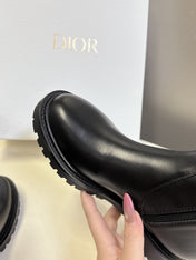 DIOR 25S D-MAJOR ANKLE BOOTS IN BLACK LAMBSKIN WITH GOLD HARDWARE