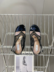 ALAIA 26S MESH THONG HEELS 55 MM IN BLACK PATENT CALFSKIN