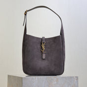 YSL 25S LE 5 À 7 SUPPLE SMALL 23 IN DARK GRAY SUEDE GOLD HARDWARE