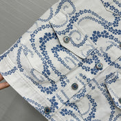 CC 25 Printed Denim Vest Jacket Blue White Cotton
