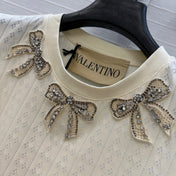 VALENTINO T-SHIRT WITH BOW COLLAR AND RHINESTONES 276158