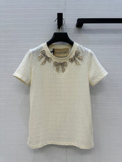 VALENTINO T-SHIRT WITH BOW COLLAR AND RHINESTONES 276158