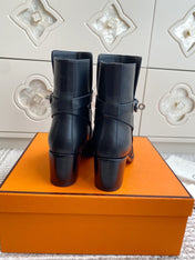 HM 25S FRENCHIE 50 ANKLE BOOT 50 MM IN BLACK LAMBSKIN WITH SILVER HARDWARE