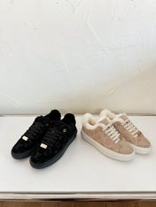 TIME OUT SNEAKER IN BLACK MONOGRAM EMBOSSED SUEDE WITH FLEECE LINING