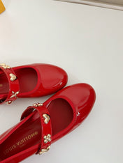 ROMY FLAT BALLERINA IN RUBY RED PATENT CALFSKIN