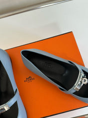 KIARA FLAT PUMP IN CERULEAN BLUE CALFSKIN