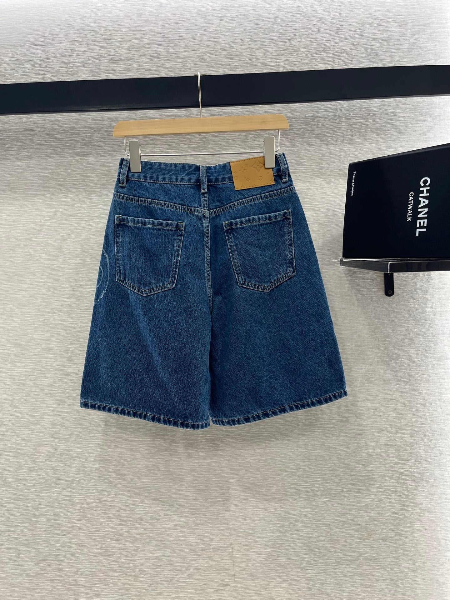LV HIGH-WAIST LASER-CUT DENIM SHORTS