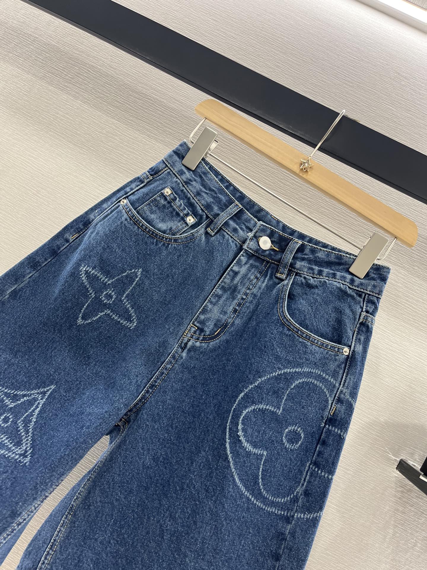 LV HIGH-WAIST LASER-CUT DENIM SHORTS