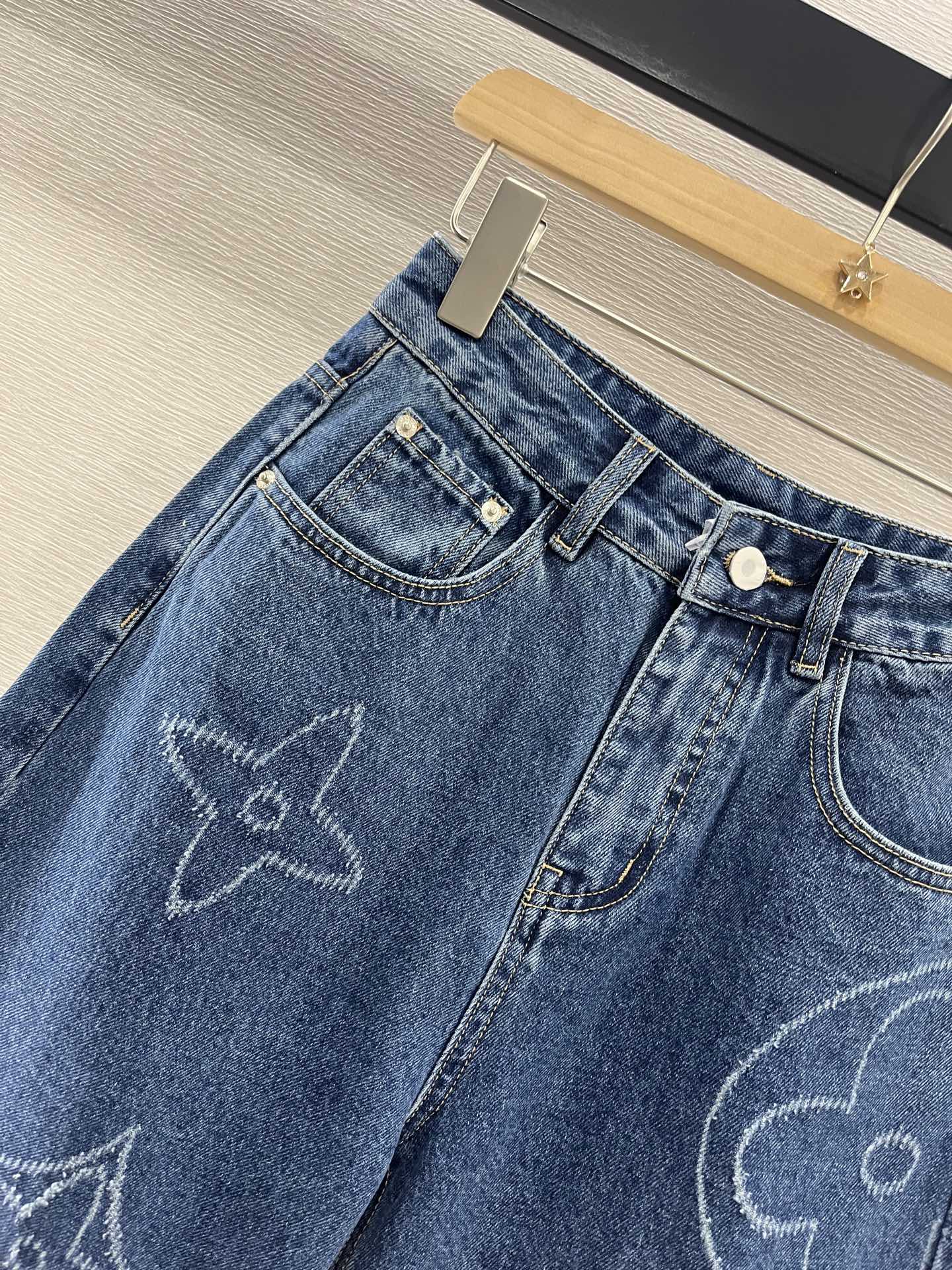 LV HIGH-WAIST LASER-CUT DENIM SHORTS