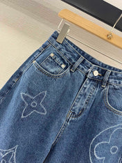 LV HIGH-WAIST LASER-CUT DENIM SHORTS