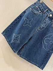 LV HIGH-WAIST LASER-CUT DENIM SHORTS