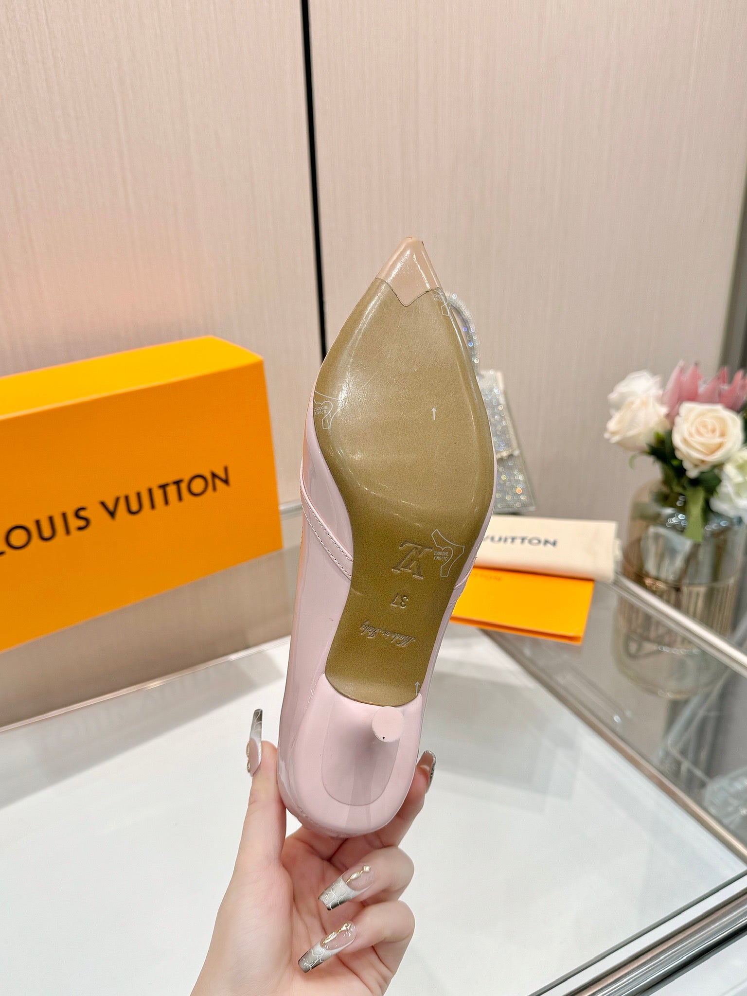 6AM HIGH HEELS 55 MM IN LIGHT PINK PATENT LAMBSKIN