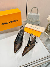 6AM SLINGBACK HIGH HEELS 55 MM IN CHOCOLATE BROWN MONOGRAM LAMBSKIN