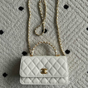 CHANEL 25S CLASSIC WALLET ON CHAIN 19 IN WHITE LAMBSKIN WITH GOLD HARDWARE