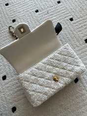 CHANEL 25S MINI FLAP BAG 23 IN CREAM WHITE TWEED WITH GOLD HARDWARE