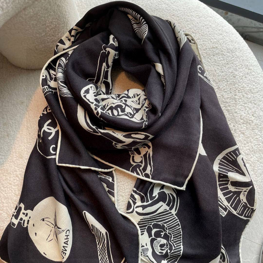 CHANEL 25S SCARF 140 IN CASHMERE SILK 733891