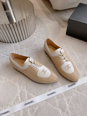 CHANEL 25S TWO TONE LACE UP IN BEIGE CALFSKIN