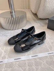 CHANEL 25S MARY JANE IN BLACK FULL CALFSKIN AND CANVAS GOLD HARDWARE