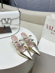 ROCKSTUD WISPY GOLD CALFSKIN MULE 60MM