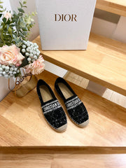 GRANVILLE ESPADRILLE BLACK OBLIQUE EMBROIDERED COTTON