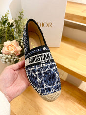 GRANVILLE ESPADRILLE NAVY BLUE OBLIQUE EMBROIDERED COTTON