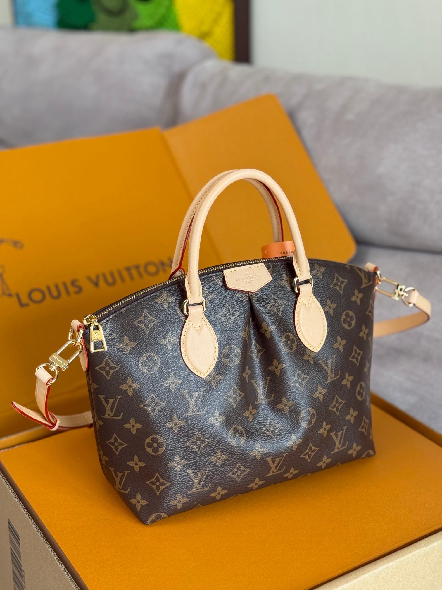 LV 25S BOÉTIE TOTE 25 IN BROWN MONOGRAM COATED CANVAS AND CALFSKIN GOLD HARDWARE