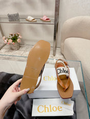 THONG SANDALS IN CINNAMON BROWN CALFSKIN AND WHITE CANVAS