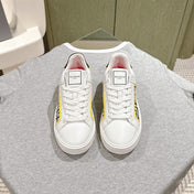 BALMAIN 26S SNEAKERS IN WHITE CALFSKIN AND BEIGE CANVAS