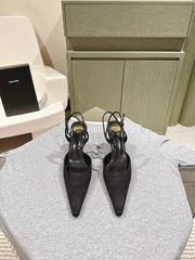 AIMÉE HIGH 8 CM SLINGBACK PUMPS IN BLACK SATIN