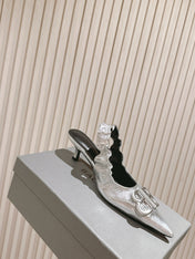 BALENCIAGA 25S HIGH SLINGBACK 45 MM IN SILVER LAMBSKIN WITH SILVER HARDWARE