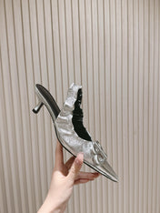 BALENCIAGA 25S HIGH SLINGBACK 45 MM IN SILVER LAMBSKIN WITH SILVER HARDWARE