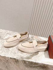 LP LOAFERS 25S IN CHAMPAGNE BEIGE SUEDE WITH SILVER HARDWARE