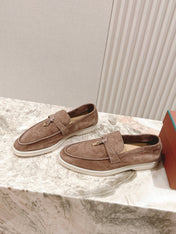 SUMMER WALK LOAFERS BROWN SUEDE WITH GOLD PADLOCK CHARM