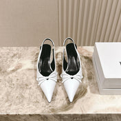 BALENCIAGA 25S HIGH SLINGBACK IN WHITE CALFSKIN WITH SMALL BOW