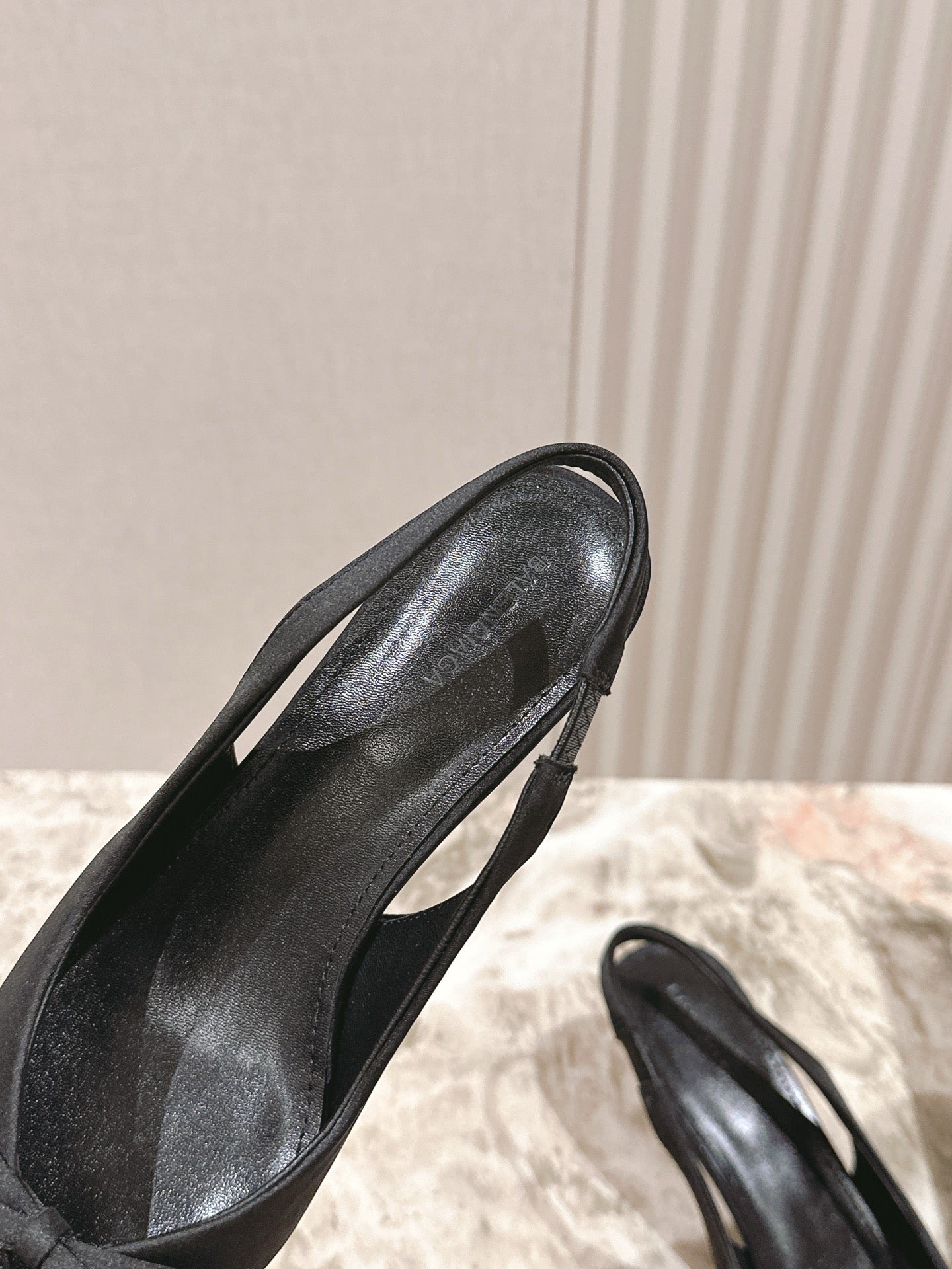 BALENCIAGA 25S HIGH SLINGBACK IN BLACK SATIN WITH SMALL BOW