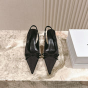 BALENCIAGA 25S HIGH SLINGBACK IN BLACK SATIN WITH SMALL BOW