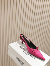 BALENCIAGA 25S HIGH SLINGBACK IN DARK PINK SATIN WITH SMALL BOW
