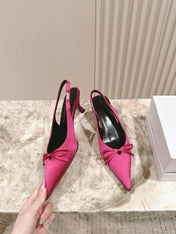 BALENCIAGA 25S HIGH SLINGBACK IN DARK PINK SATIN WITH SMALL BOW