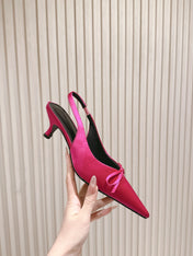BALENCIAGA 25S HIGH SLINGBACK IN DARK PINK SATIN WITH SMALL BOW