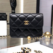MINI FLAP BAG 12 IN BLACK QUILTED LAMBSKIN GOLD HARDWARE
