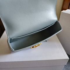 CHAIN EMBOSSED ARMPIT BAG 20 IN COOL GRAY BLUE CALFSKIN