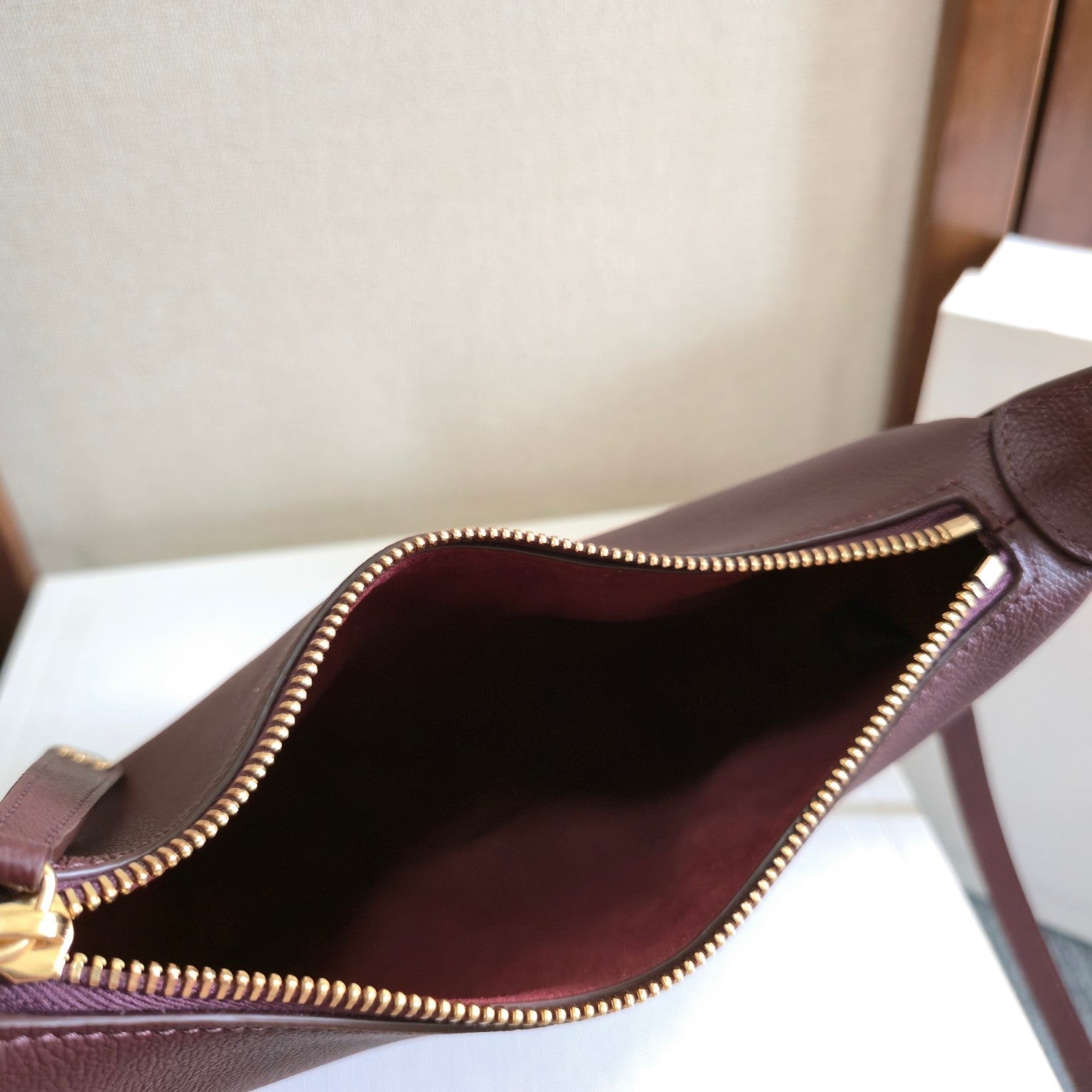 CELINE 25S TEEN LULU BAG 24MM IN SYRAH RED CALFSKIN GOLD HARDWARE