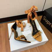 ANKLE SANDAL 10 CM IN CIDER ORANGE SILK AND SHEEPSKIN